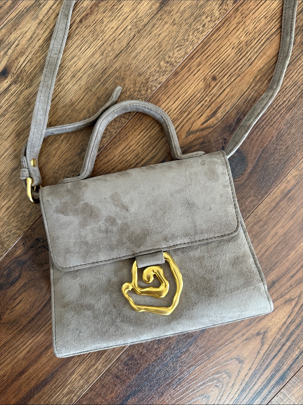 Ann Klein taupe suede crossbody bag